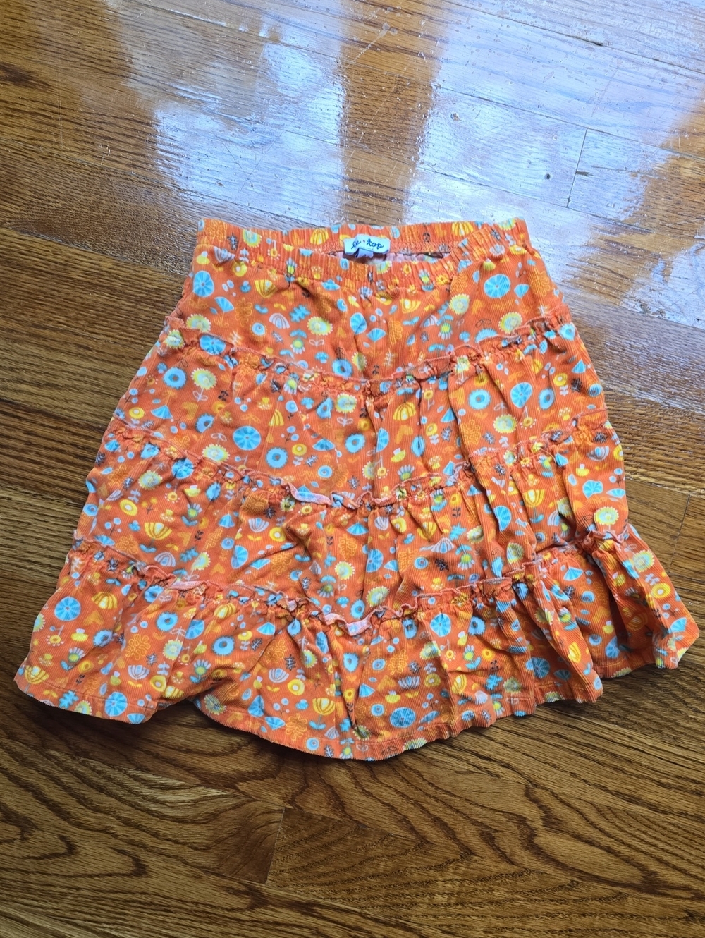 Le Top Orange Tiered Floral Corduroy Skirt with Blue and Yellow Accents